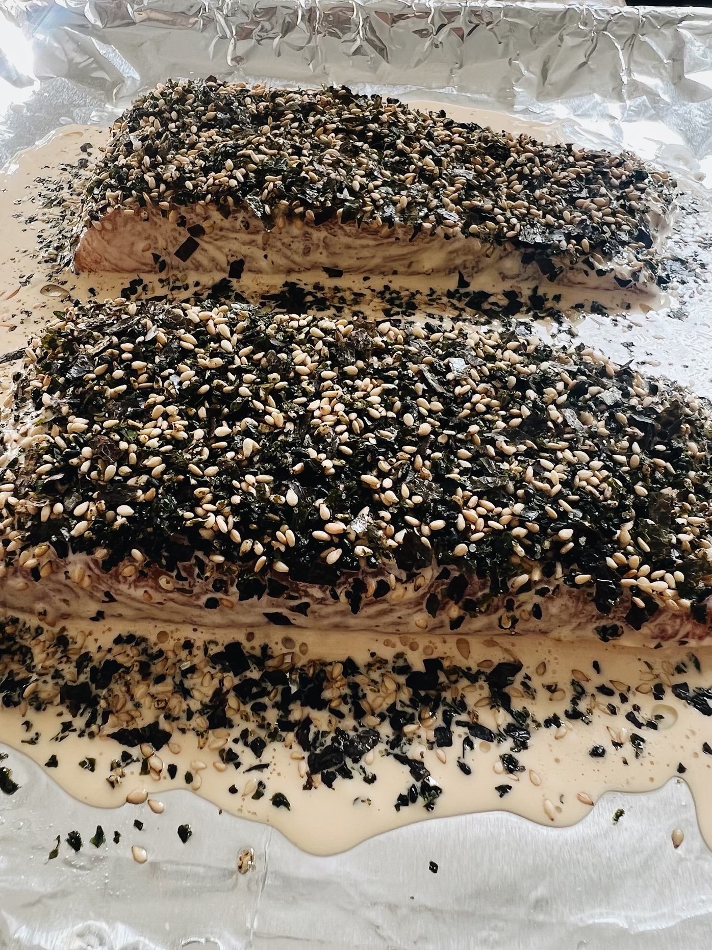 salmon baked with furikake on the top.